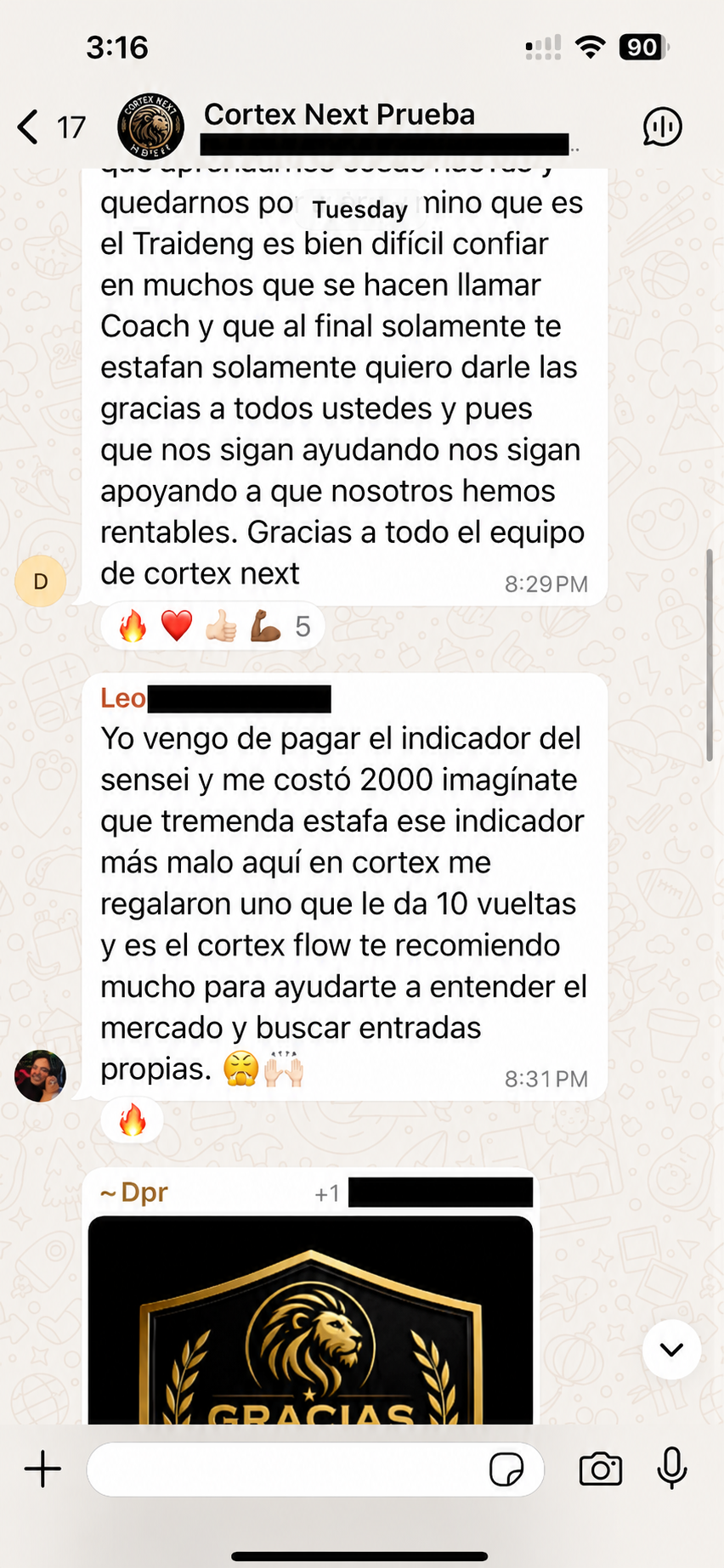 Screenshot shared by a Cortex Next member